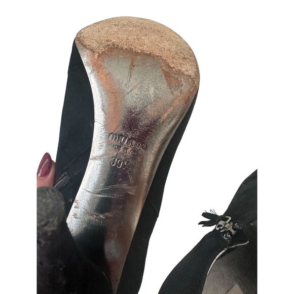 MIU MIU Black Suede Booties Heels Size 39.5/9.5 - Picture 8 of 10